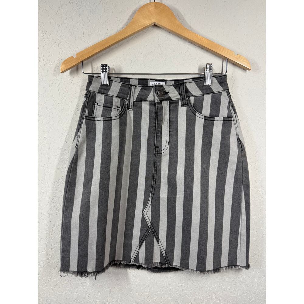 Women's White Birch Gray Black Striped Denim Mini Skirt Size‎ S